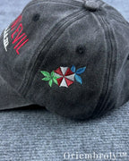 Requiem Umbrella Inspired Embroidered Vintage Washed Dad Hat – Side Embroidery Dark Minimal Statement Cap