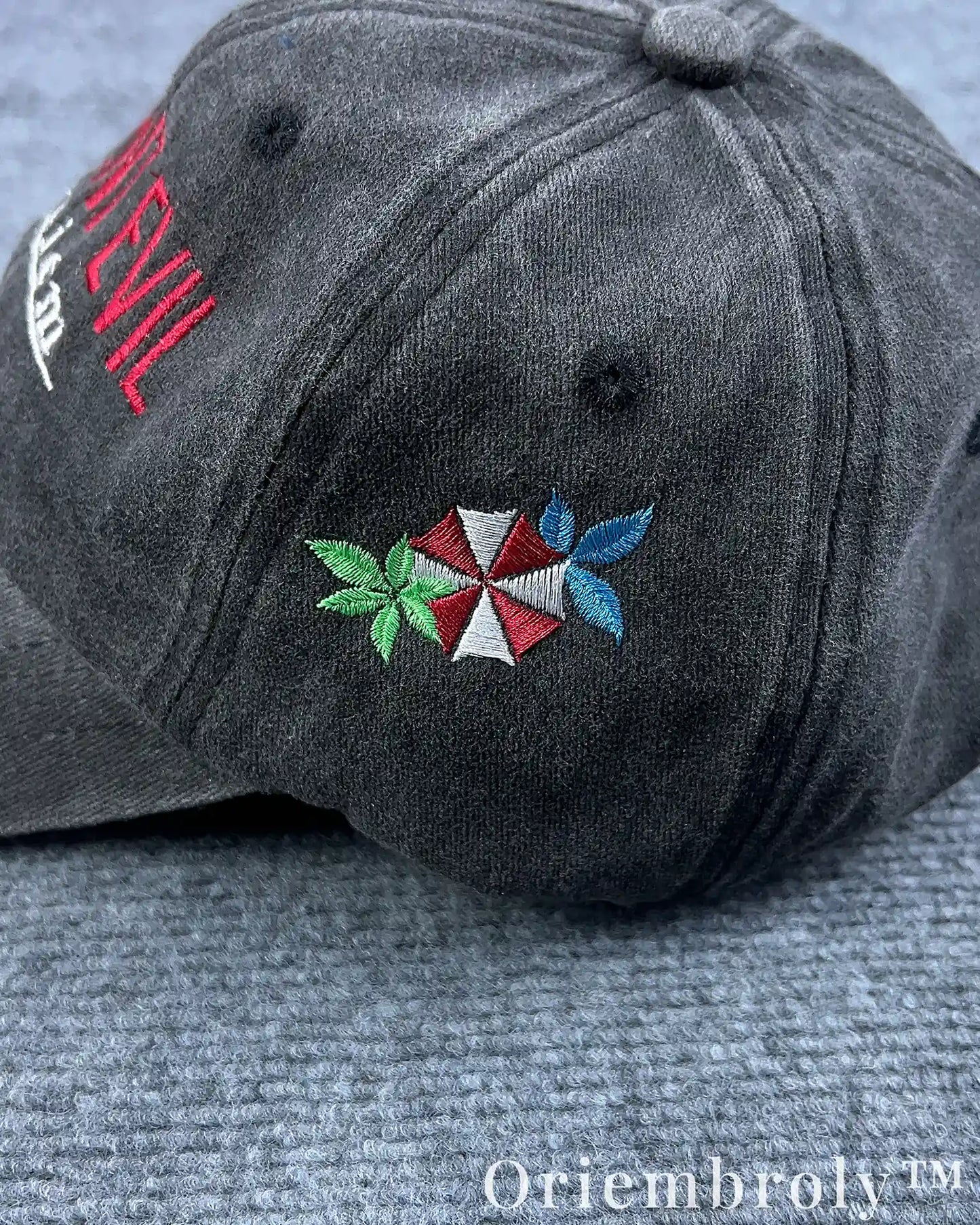 Requiem Umbrella Inspired Embroidered Vintage Washed Dad Hat – Side Embroidery Dark Minimal Statement Cap