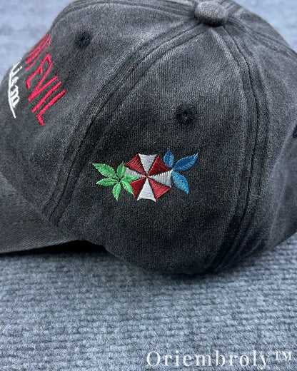 Requiem Umbrella Inspired Embroidered Vintage Washed Dad Hat – Side Embroidery Dark Minimal Statement Cap