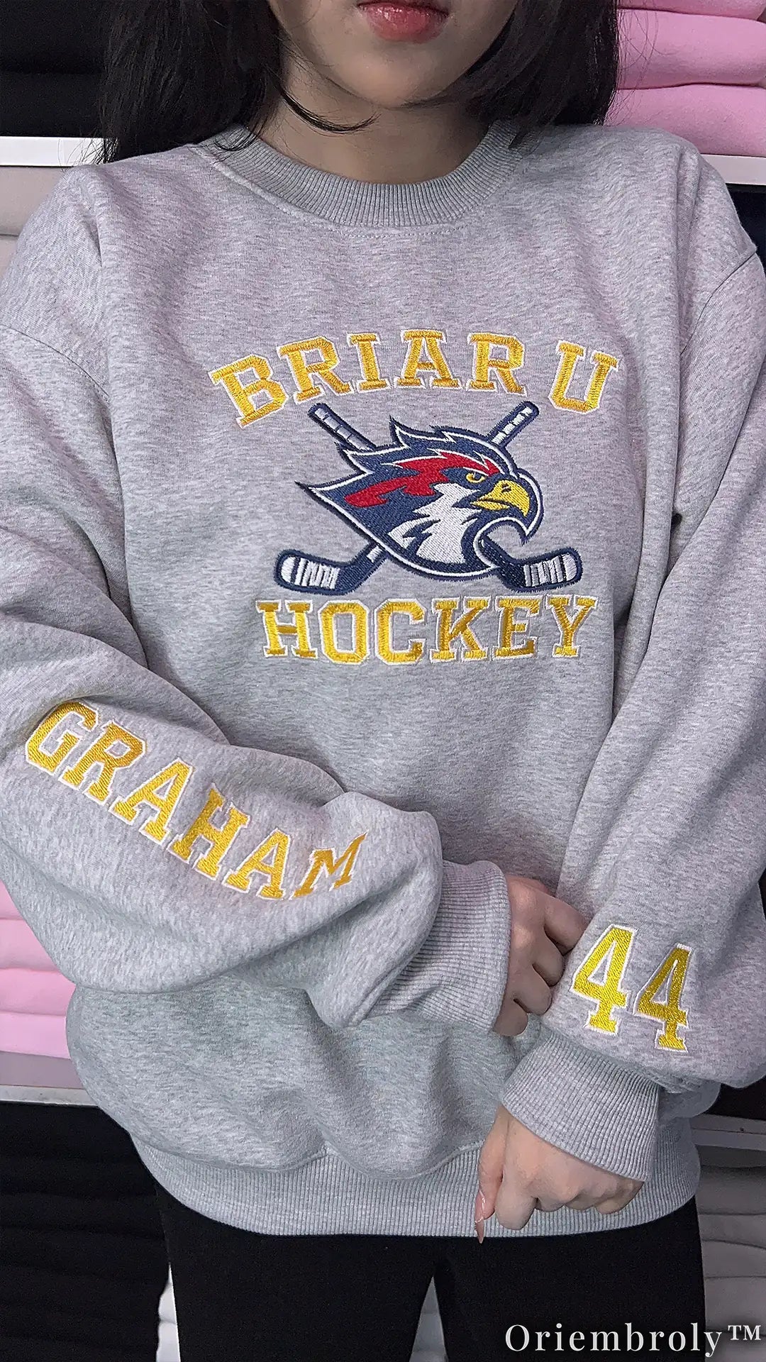 College Hockey Romance Embroidered Sweatshirt | Varsity Book Lover Fleece Crewneck