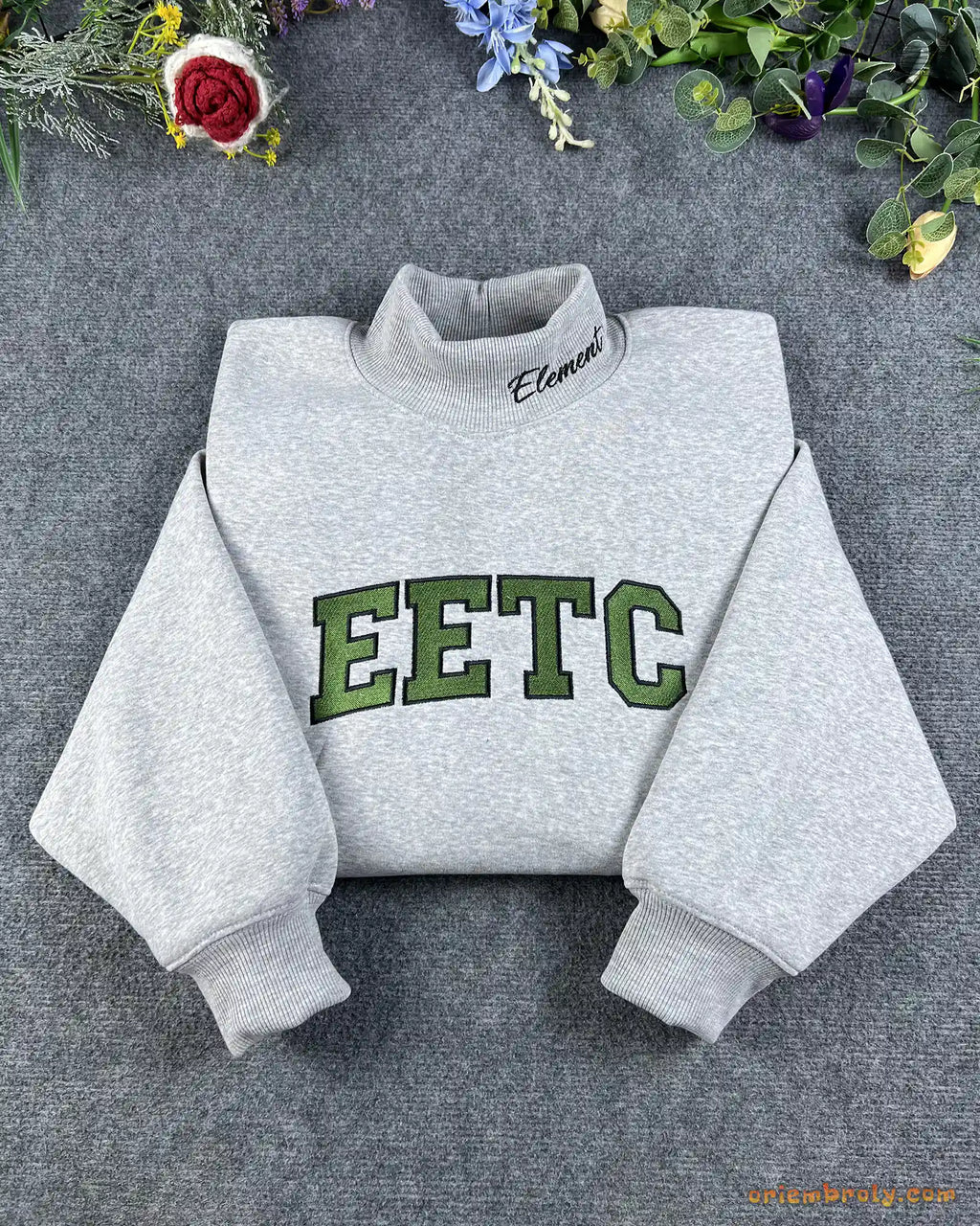 Custom Arched Varsity Collegiate Embroidered Oversized Mock Neck Sweatshirt