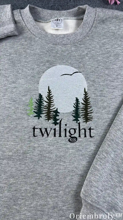 Twilight Forks Washington Embroidered Sweatshirt – Vintage Forest Moon Crewneck