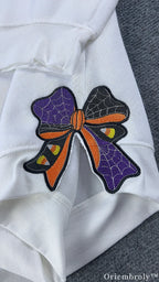 Side Bow Halloween Embroidered Sweatshirt – Vintage Witch Book Crewneck