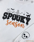 Spooky Season Skeleton Black Cat Embroidered White Crewneck Sweatshirt
