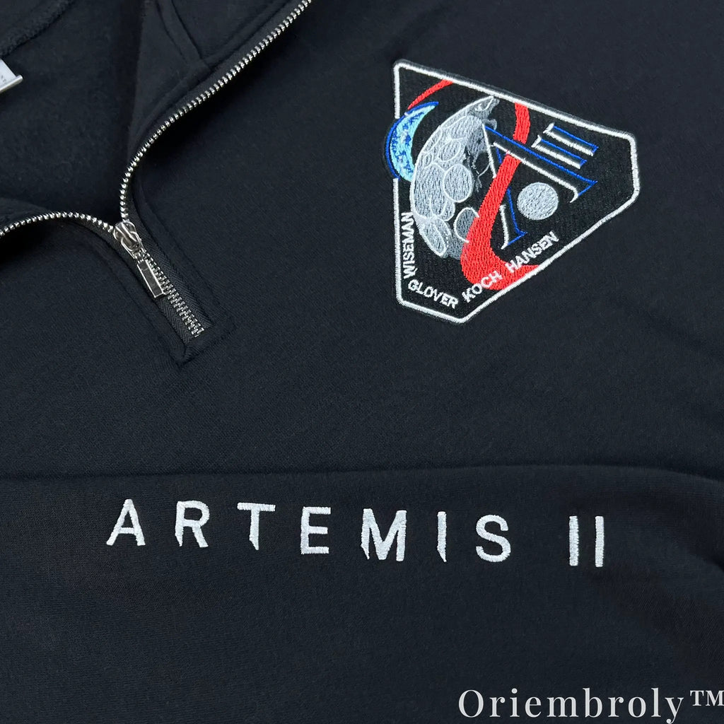 NASA Artemis II Embroidered Quarter Zip – Space Mission Pullover Sweatshirt