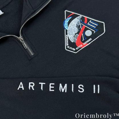 NASA Artemis II Embroidered Quarter Zip – Space Mission Pullover Sweatshirt