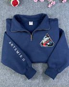 NASA Artemis II Embroidered Quarter Zip – Space Mission Pullover Sweatshirt