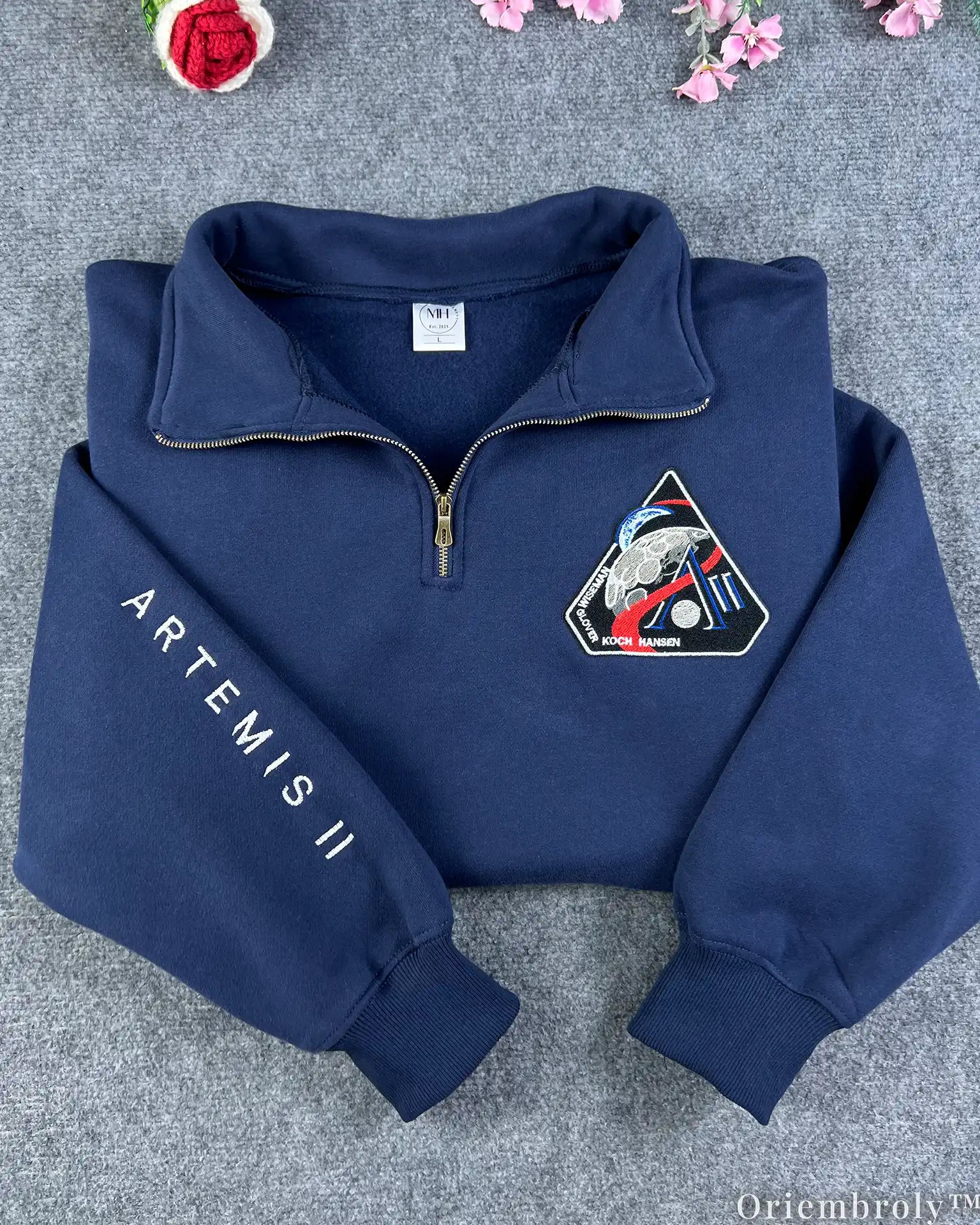 NASA Artemis II Embroidered Quarter Zip – Space Mission Pullover Sweatshirt