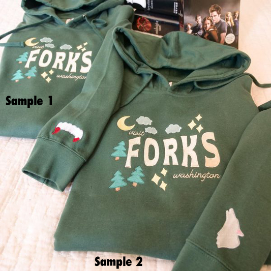 Twilight Inspired Embroidered Sweatshirt, Forks Embroidered Sweatshirt