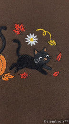 Spooky Season Black Cat Embroidered Sweatshirt – Cozy Fall Crewneck