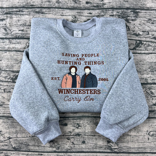 Supernatural Embroidered Sweatshirt – Winchester Brothers Crewneck for Fans