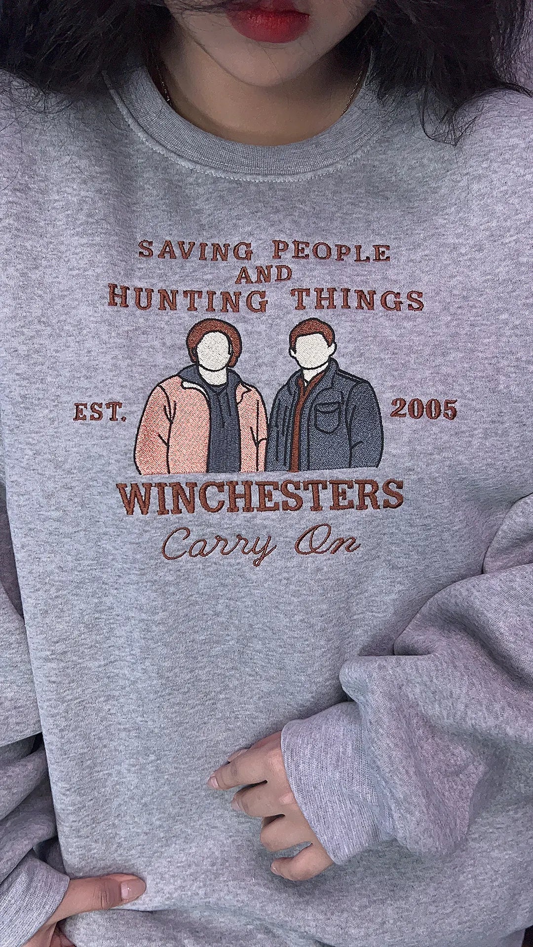 Supernatural Embroidered Sweatshirt – Winchester Brothers Crewneck for Fans