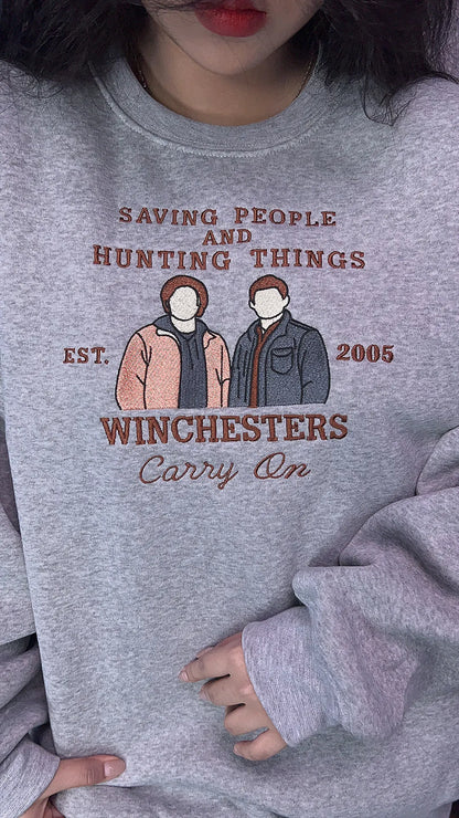 Supernatural Embroidered Sweatshirt – Winchester Brothers Crewneck for Fans