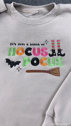 Bunch Of Hocus Pocus Witch Broom Embroidered Light Grey Sweatshirt