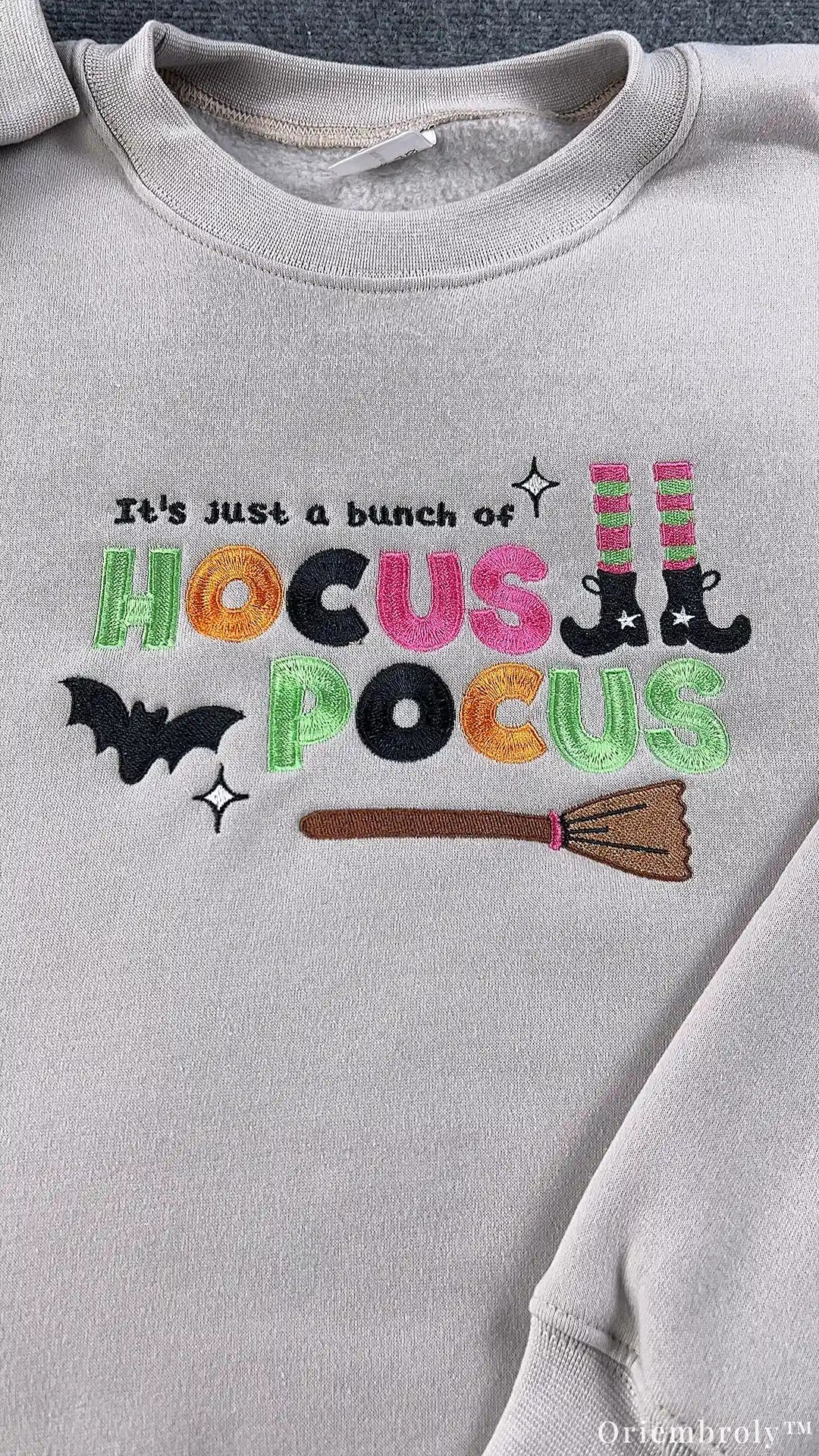 Bunch Of Hocus Pocus Witch Broom Embroidered Light Grey Sweatshirt