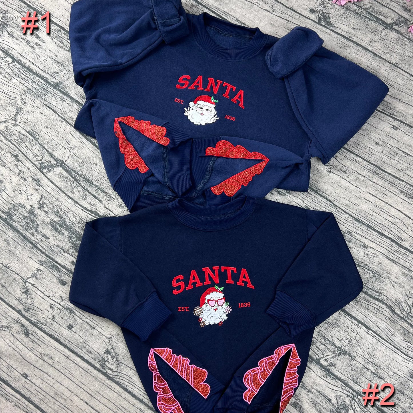 Santa Glitter Bow Embroidered Sweatshirt