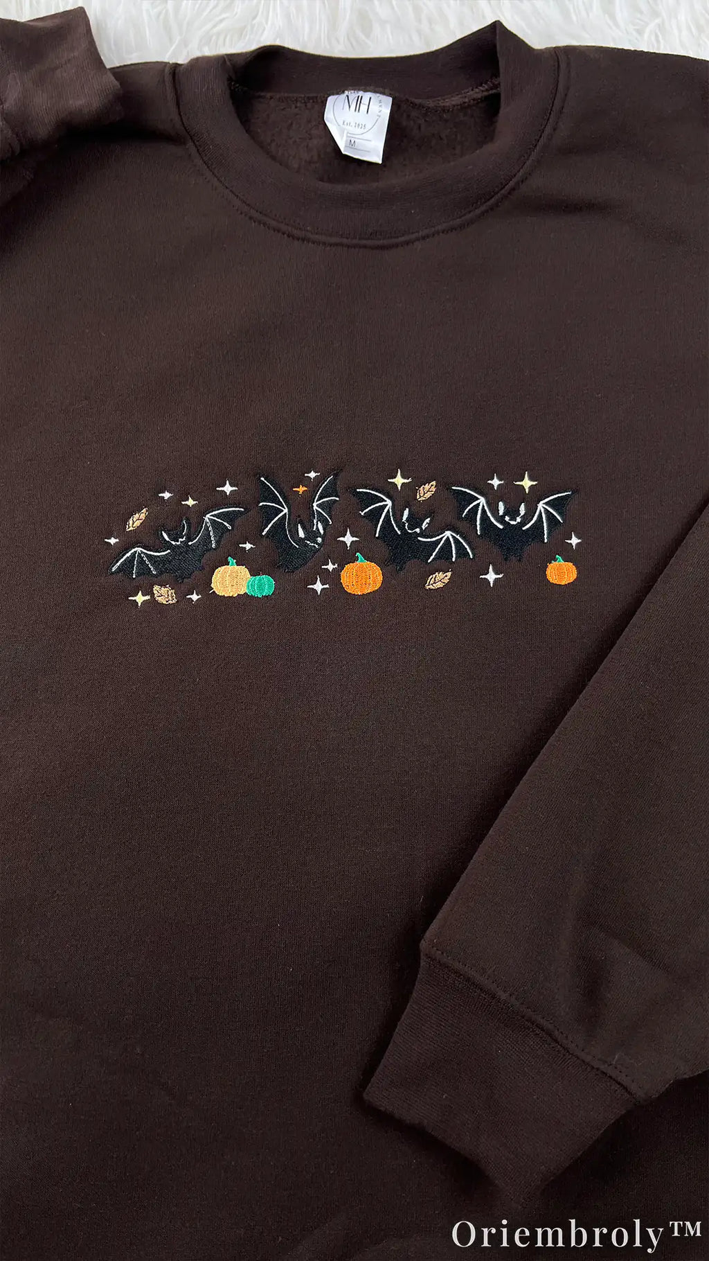 Woodland Halloween Embroidered Sweatshirt – Vintage Bat & Pumpkin Crewneck
