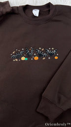 Woodland Halloween Embroidered Sweatshirt – Vintage Bat & Pumpkin Crewneck