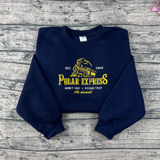 Embroidered Christmas Train Sweatshirt: Vintage Movie Crewneck