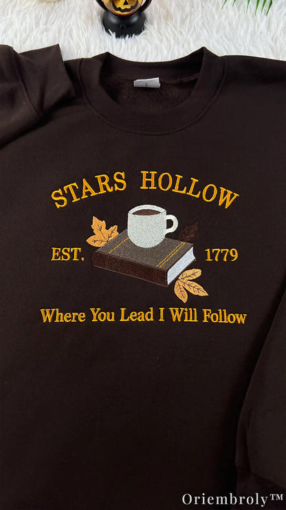 Embroidered Autumn Reader Sweatshirt – Cozy Bookworm Coffee Crewneck