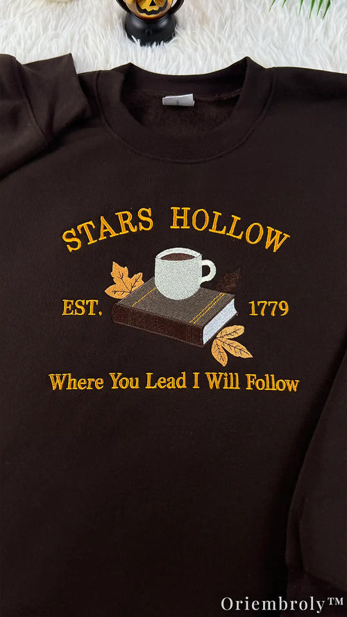 Embroidered Autumn Reader Sweatshirt – Cozy Bookworm Coffee Crewneck