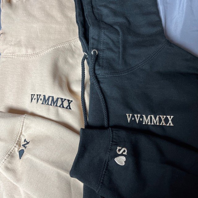 Custom Embroidered Roman Numeral Hoodie, Anniversary Gifts - Oriembroly LLC