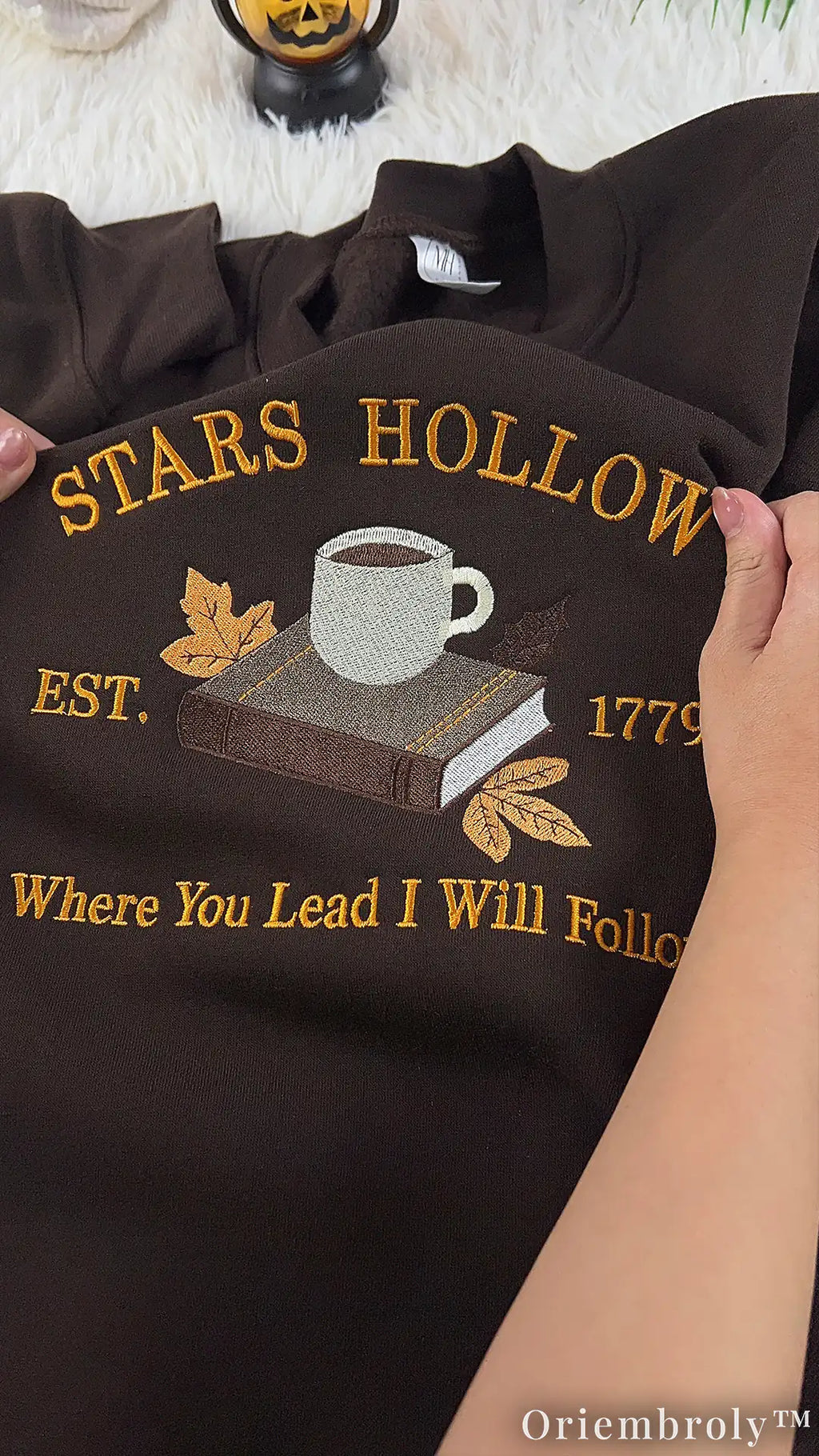 Embroidered Autumn Reader Sweatshirt – Cozy Bookworm Coffee Crewneck