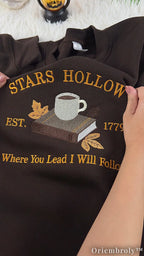 Embroidered Autumn Reader Sweatshirt – Cozy Bookworm Coffee Crewneck