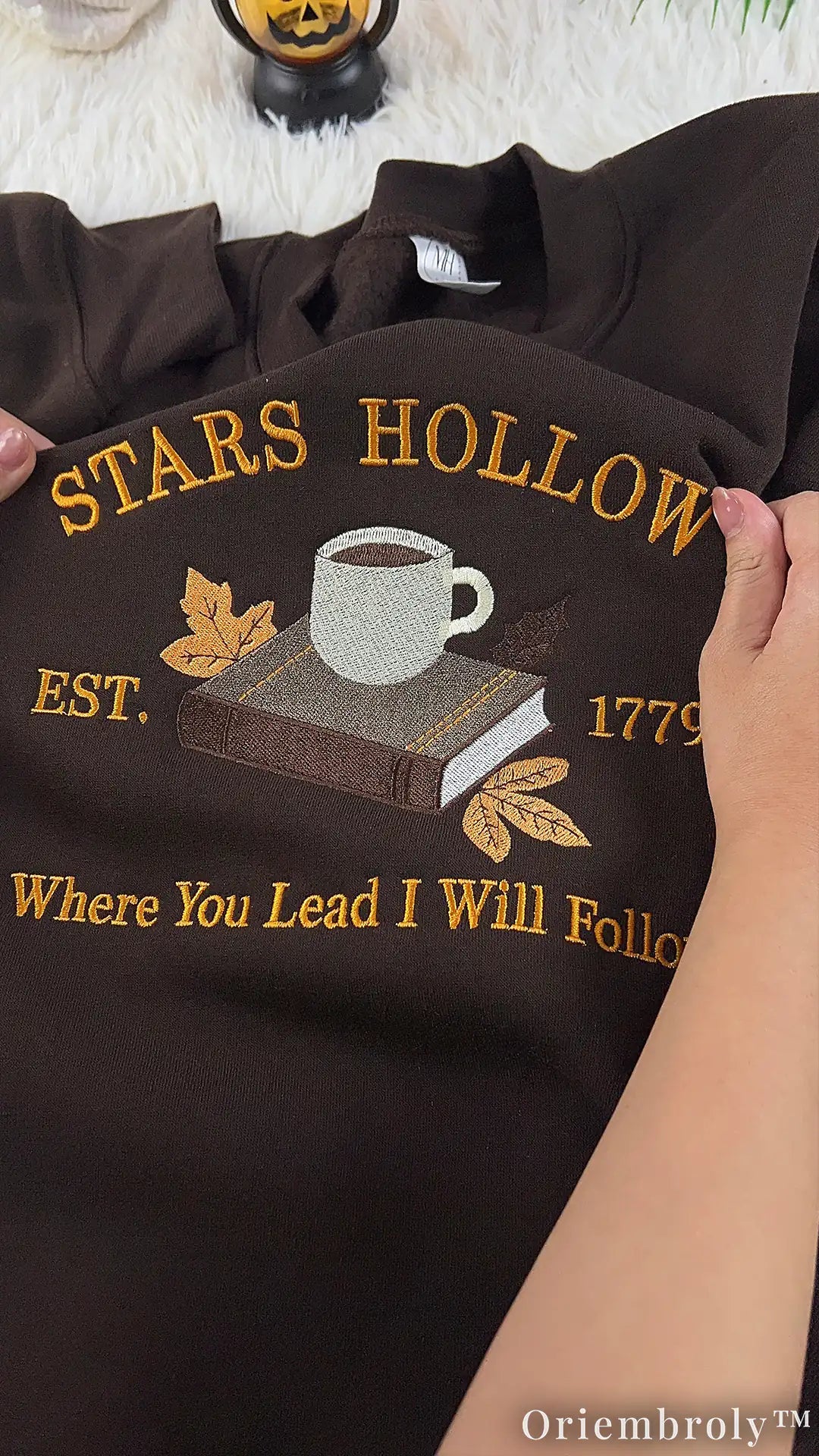 Embroidered Autumn Reader Sweatshirt – Cozy Bookworm Coffee Crewneck