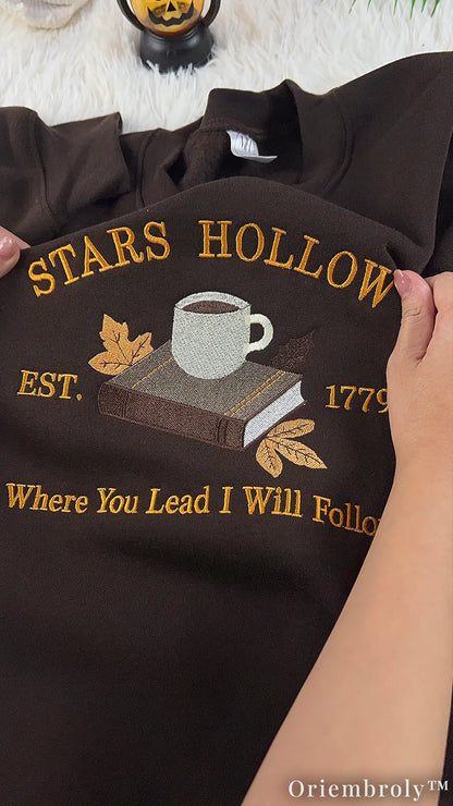 Embroidered Autumn Reader Sweatshirt – Cozy Bookworm Coffee Crewneck