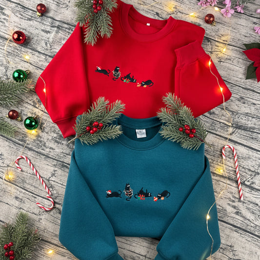 Christmas Cat Embroidered Sweatshirt