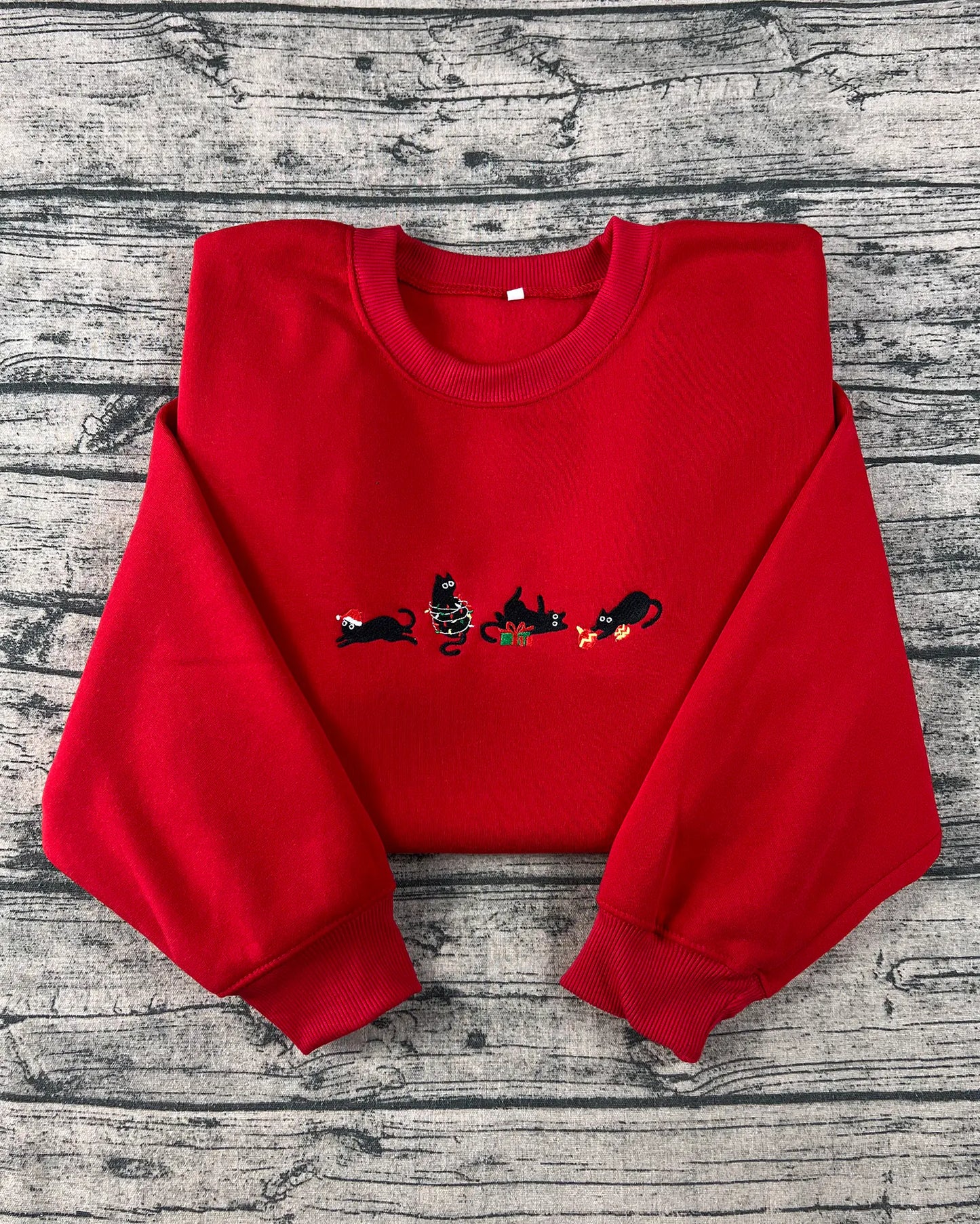 Christmas Cat Embroidered Sweatshirt
