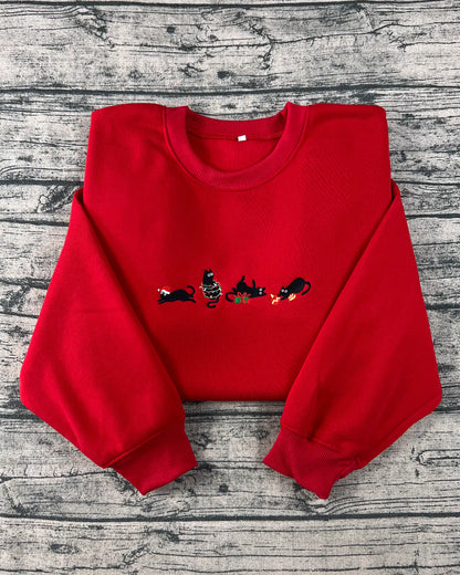 Christmas Cat Embroidered Sweatshirt