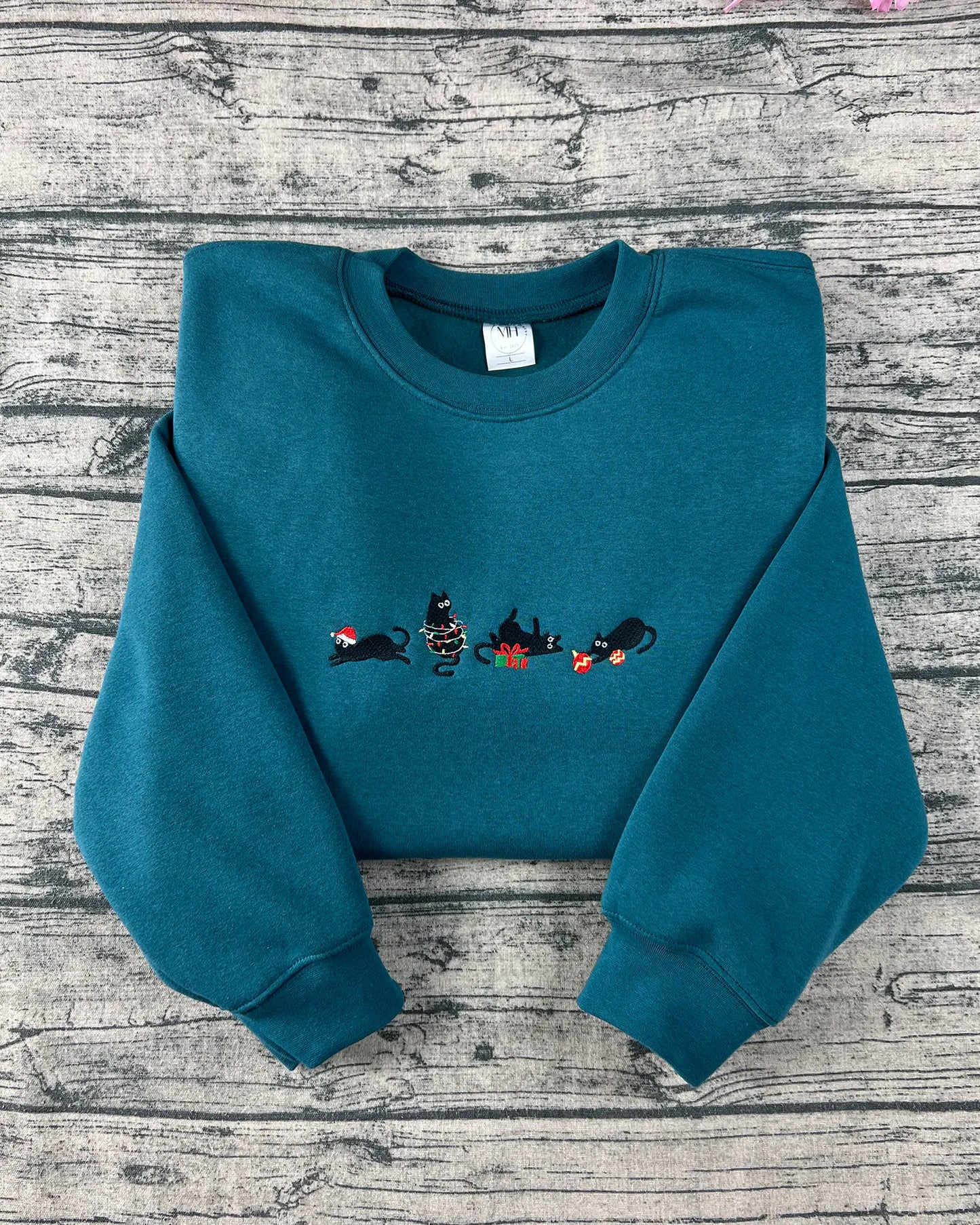 Christmas Cat Embroidered Sweatshirt