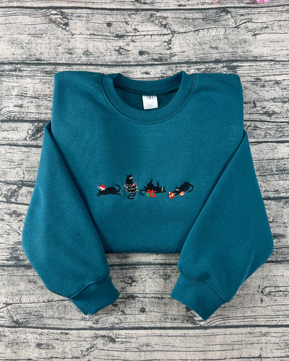 Christmas Cat Embroidered Sweatshirt