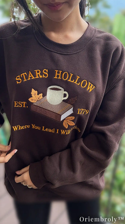 Embroidered Autumn Reader Sweatshirt – Cozy Bookworm Coffee Crewneck