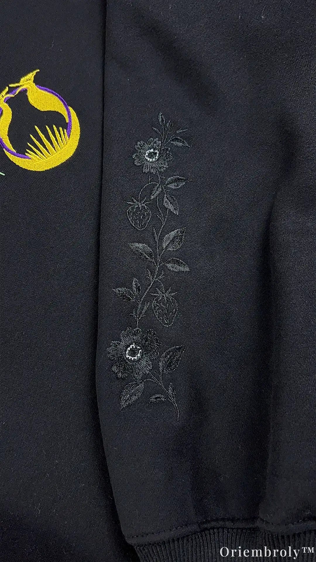 Dark Fantasy Mockingjay Emblem Embroidered Black Crewneck Sweatshirt