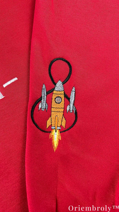 NASA Artemis II Embroidered Sweatshirt – Space Mission Crewneck, Red Pullover