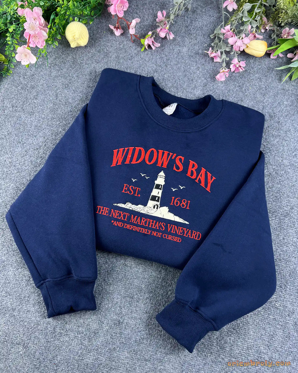 Widow's Bay Lighthouse Cursed Coastal Mystery Embroidered Navy Sweatshirt