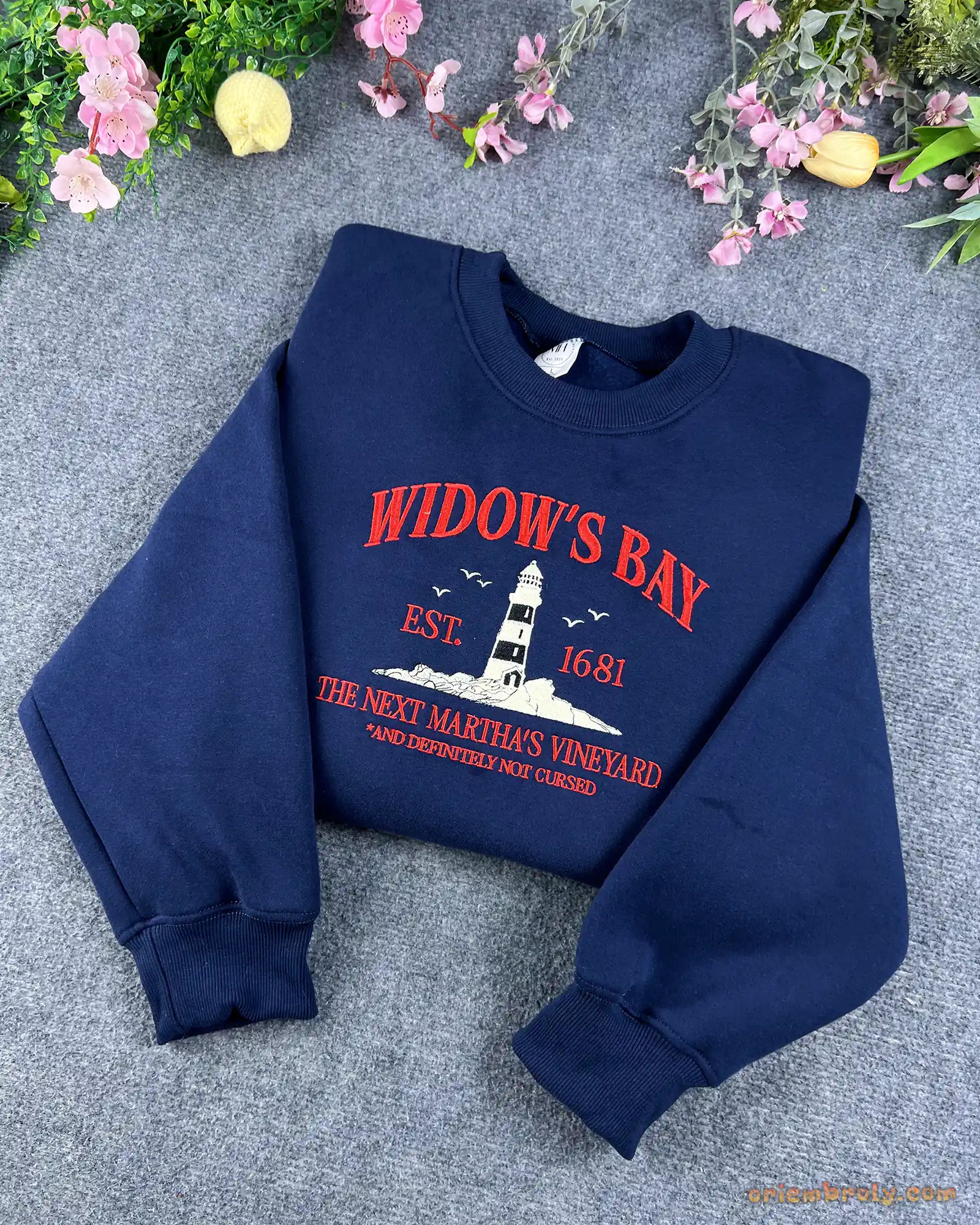 Widow's Bay Lighthouse Cursed Coastal Mystery Embroidered Navy Sweatshirt