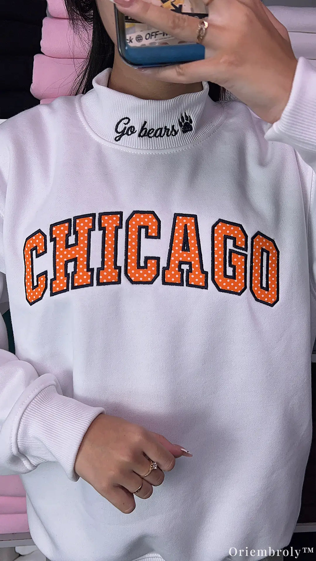 Chicago Polka Dot Varsity Applique Mock-Neck Sweatshirt