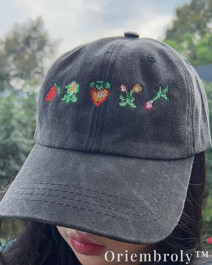 Pixel Farm Items Inspired Embroidered Vintage Washed Dad Hat – Cozy Gaming Aesthetic Statement Cap