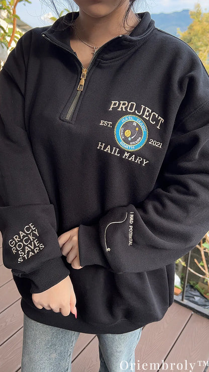 Project Hail Mary Embroidered Quarter Zip – Sci-Fi NASA Patch Space Sweatshirt