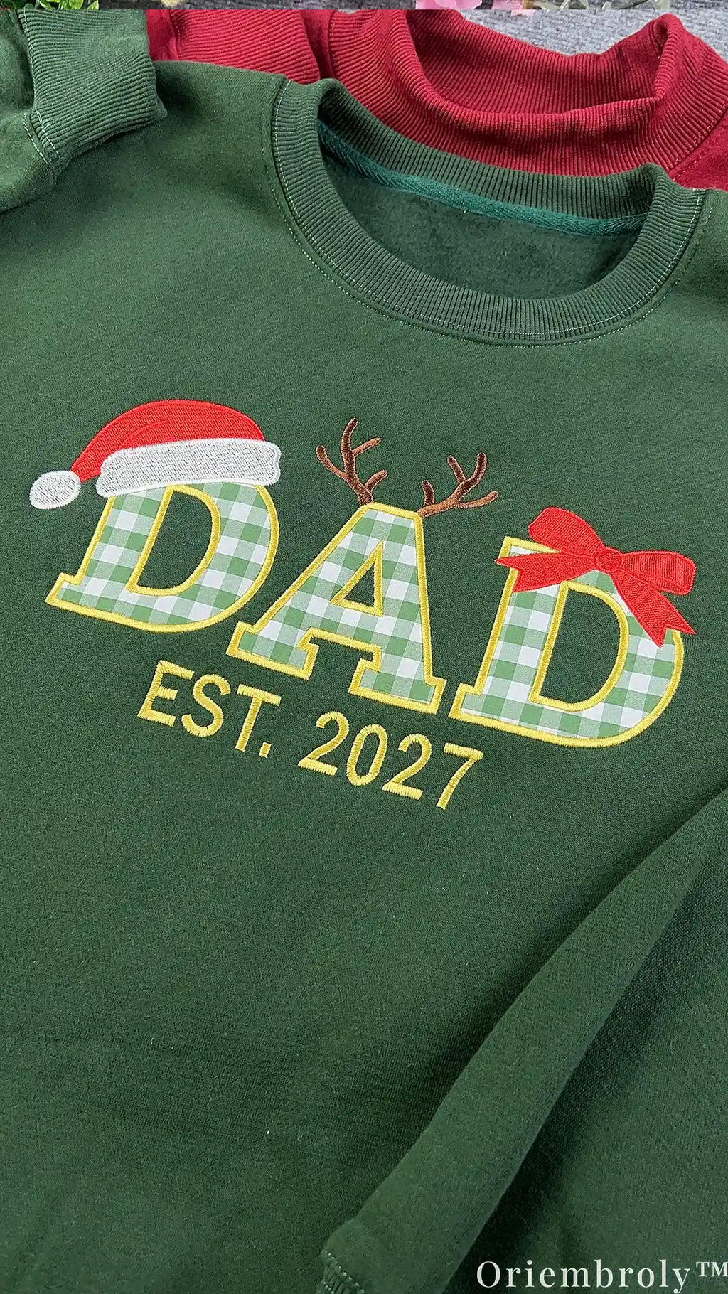 Festive Gingham Plaid Mom and Dad Christmas Embroidered Sweatshirt Set
