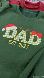 Festive Gingham Plaid Mom and Dad Christmas Embroidered Sweatshirt Set