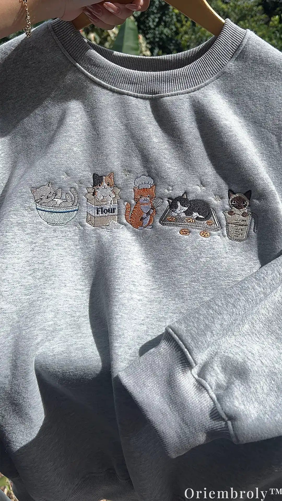 Baking Cats Culinary Ingredients Embroidered Crewneck Sweatshirt