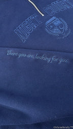 Tone-on-Tone Embroidered Quarter Zip Sweatshirt, Matching Crest & Moon Sleeve Detail, Fantasy Inspired Pullover