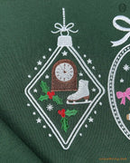 Merry Bright Christmas Baubles Ornaments Embroidered Forest Green Crewneck Sweatshirt