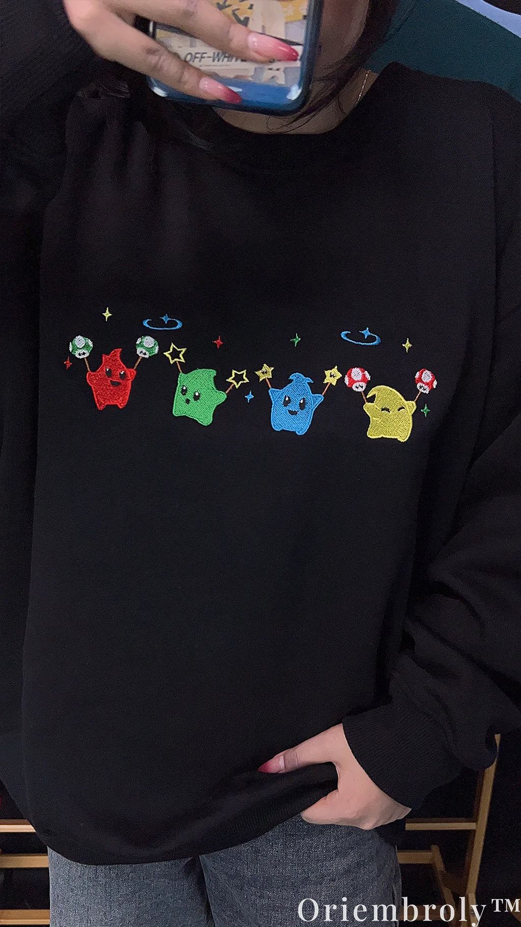 Super Mario Galaxy Luma Embroidered Sweatshirt – Cute Gaming Crewneck Gift