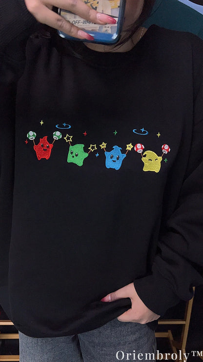 Super Mario Galaxy Luma Embroidered Sweatshirt – Cute Gaming Crewneck Gift